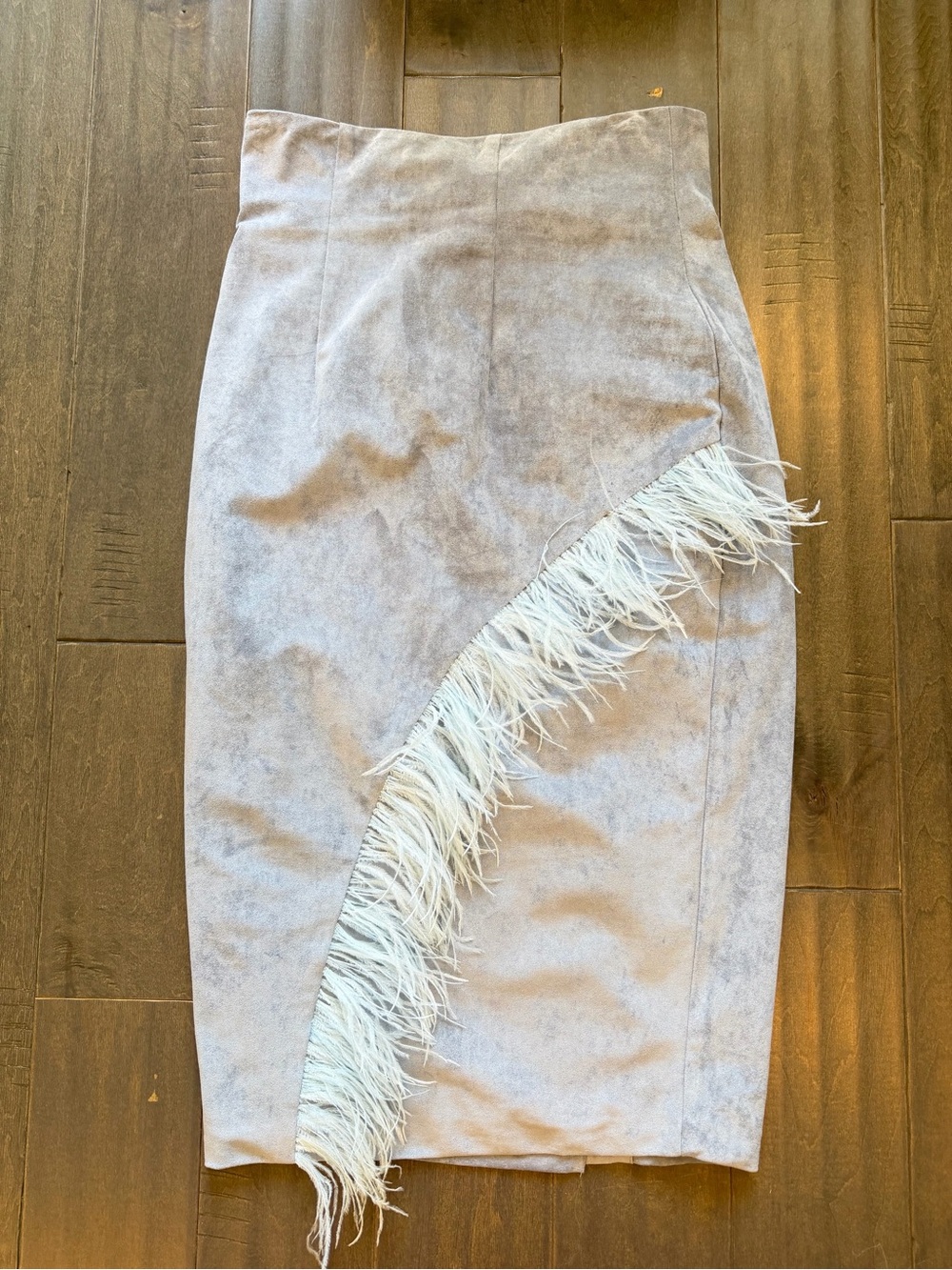 Hanifa Feather-Trim Pencil Skirt in Light Blue